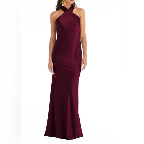 LOVELY Imogen Twist Halter Charmeuse Trumpet Gown
CABERNET, Size Small - Picture 7 of 8